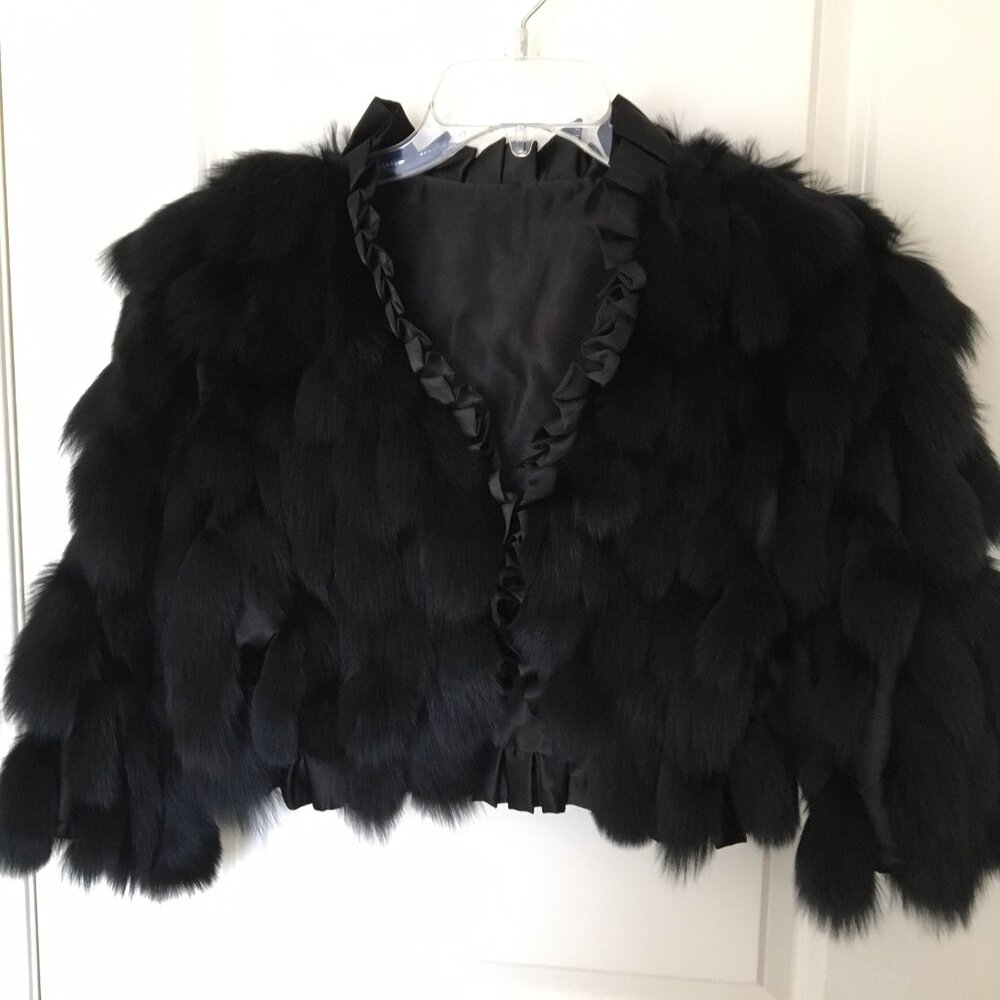 Black fox "tufts" bolero jacket, size M, NWOT
